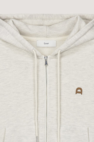 UNISEX LEATHER LOGO ZIP-UP HOODIE OATMEAL MELANGE