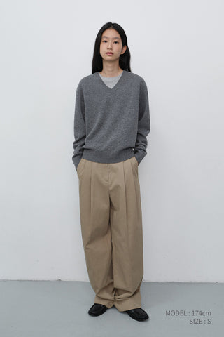 UNISEX CASHMERE V-NECK SWEATER MELANGE GREY