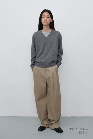DOUBLE PLEATED WIDE CHINO SLACKS BEIGE