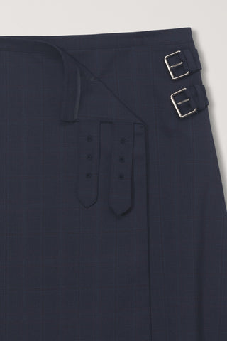 PLEATS MIDI SKIRT NAVY CHECK