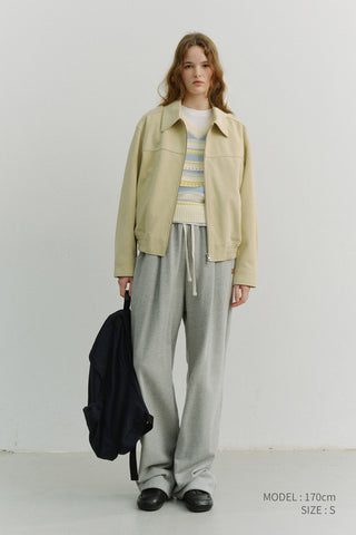 UNISEX LEATHER LOGO WIDE SWEAT PANTS MELANGE GREY