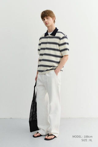 UNISEX MULTI STRIPED POLO KNIT CREAM NAVY