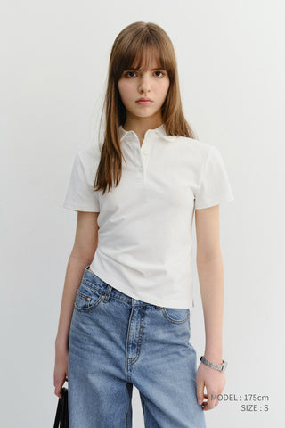 CROPPED SLIM COLLARED T-SHIRT WHITE
