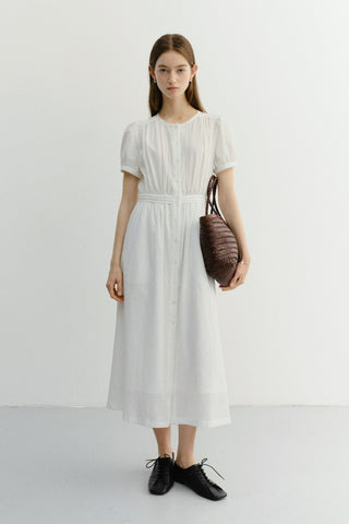 MAXI SHIRRING HALF SLEEVE DRESS IVORY