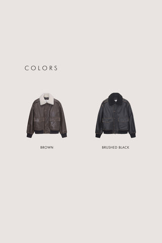 UNISEX DETACHABLE A-2 LEATHER BLOUSON BROWN