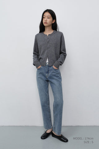 UNISEX CREWNECK KNIT CARDIGAN MELANGE GREY