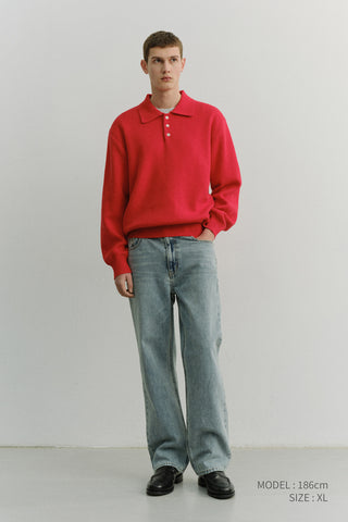 UNISEX CASHMERE COLLARED SWEATER RED
