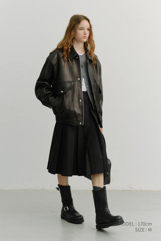 UNISEX OVERSIZED VINTAGE LEATHER BLOUSON BLACK