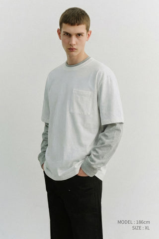 UNISEX LAYERED SET-UP T-SHIRT OFF WHITE MELANGE GREY