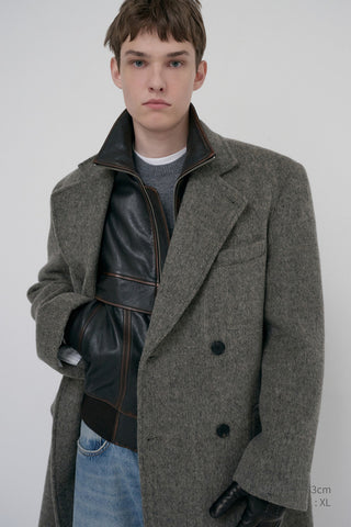 UNISEX LOOSE DOUBLE-BREASTED COAT GREY HERRINGBONE