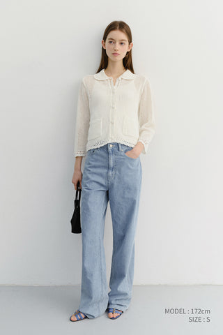 CROCHET COLLARED CARDIGAN IVORY