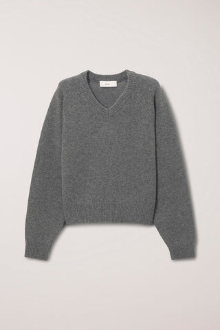 UNISEX SOFT VOLUME V-NECK SWEATER MELANGE GREY