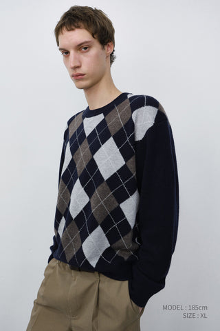 UNISEX ARGYLE CREWNECK SWEATER NAVY
