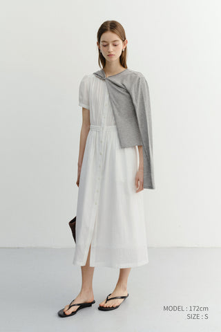 MAXI SHIRRING HALF SLEEVE DRESS IVORY