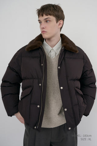 UNISEX COLLARED GOOSE DOWN JACKET DEEP BROWN