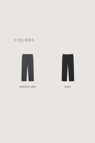 PLEATED SEMI-WIDE SLACKS CHARCOAL GREY