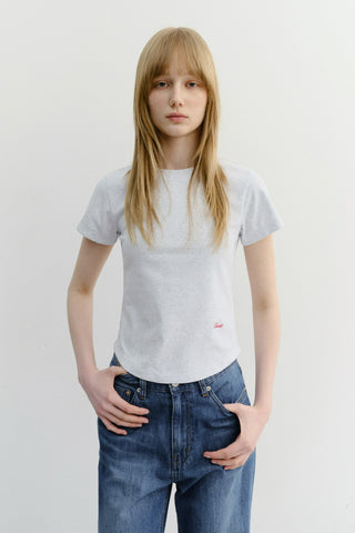 CURVED HEM SLIM TOP LIGHT MELANGE GREY
