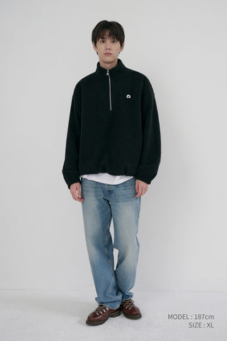 UNISEX HALF ZIP-UP FLEECE SWEATSHIRT BLACK