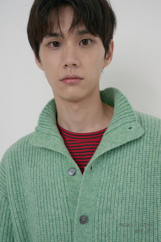 UNISEX HIGH NECK BUTTON CARDIGAN SOFT GREEN