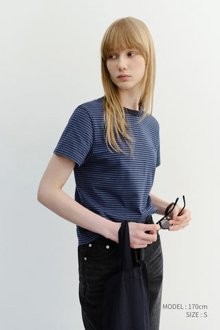 ESSENTIAL STRIPE LOGO T-SHIRT BLUE NAVY STRIPE