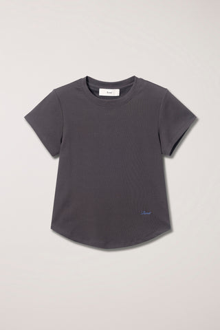 CURVED HEM SLIM TOP WASHED CHARCOAL GREY