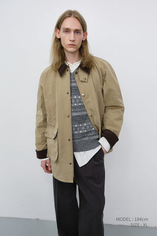 UNISEX WAXED COTTON HUNTING JACKET BEIGE