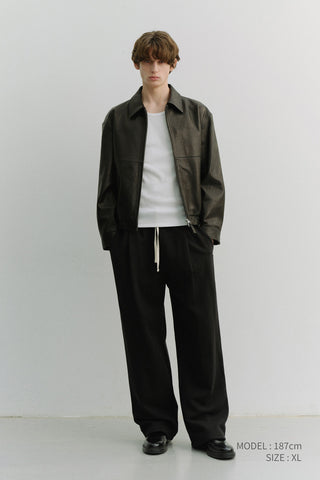 UNISEX LEATHER LOGO WIDE SWEAT PANTS BLACK