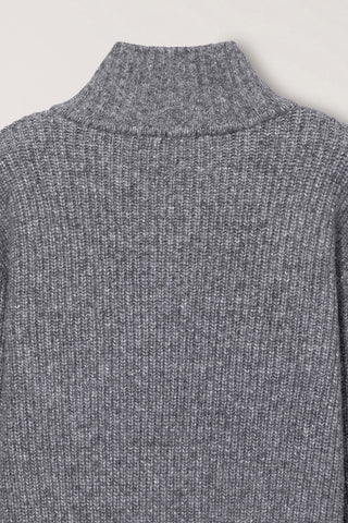 UNISEX HIGH NECK BUTTON CARDIGAN MELANGE GREY