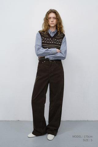 UNISEX CRAFTED V-NECK KNIT VEST DEEP BROWN