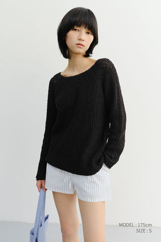 CROCHET CREWNECK KNIT BLACK