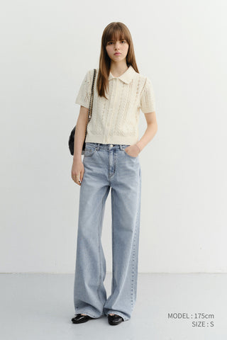 COLLARED HALF SLEEVE CARDIGAN CREAM