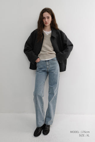 UNISEX SOFT VOLUME V-NECK SWEATER LIGHT PEBBLE