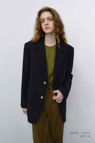 UNISEX CLASSIC 2 BUTTON WOOL BLAZER NAVY