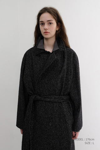 UNISEX RELAXED DOUBLE-BREASTED ROBE COAT CHARCOAL TWEED