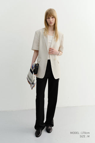 HALF SLEEVE BELTED LINEN JACKET CREAM