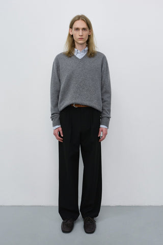 DOUBLE PLEATED WIDE SLACKS BLACK