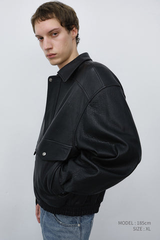 UNISEX OVERSIZED VINTAGE LEATHER BLOUSON BLACK