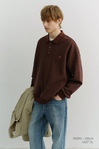UNISEX LEATHER LOGO COLLARED T-SHIRT BROWN