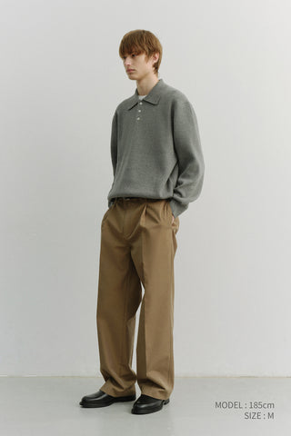 PLEATED CHINO SLACKS KHAKI BROWN