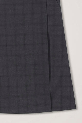 PLEATS MIDI WRAP CHECKED SKIRT CHARCOAL GREY CHECK