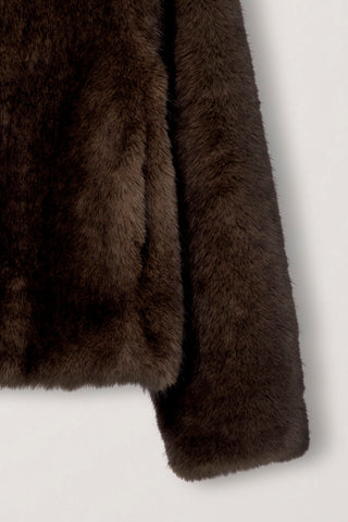 CROPPED FUR JACKET BROWN