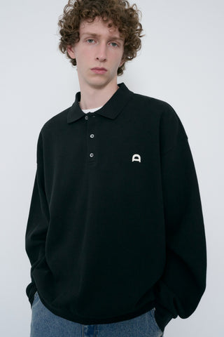 UNISEX LEATHER LOGO COLLARED T-SHIRT BLACK