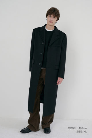 UNISEX 2-WAY 3 BUTTON CASHMERE COAT BLACK
