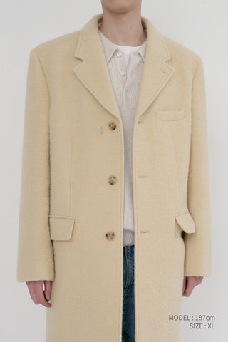 UNISEX 2-WAY 3 BUTTON BOUCLE WOOL COAT BUTTER CREAM