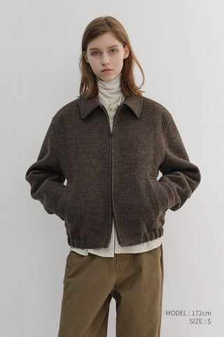 UNISEX COLLARED WOOL BLOUSON BROWN MELANGE