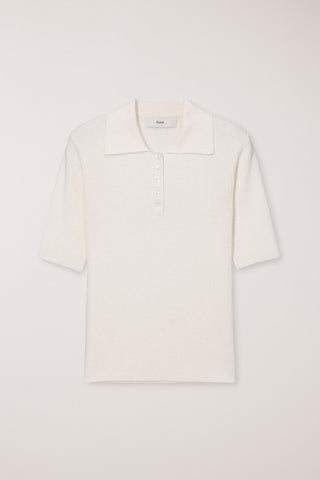 BUTTONED SLIM POLO KNIT CREAM