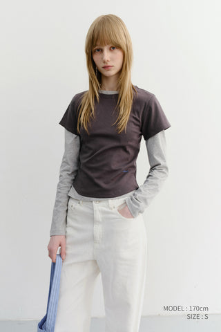 CURVED HEM SLIM TOP WASHED CHARCOAL GREY