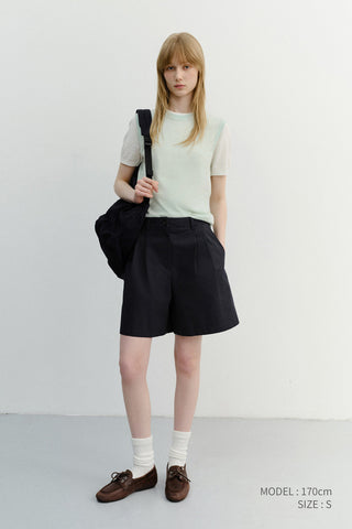 DOUBLE PLEATED BERMUDA SHORTS NAVY