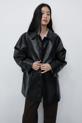 UNISEX LILY ALTER-LEATHER HALF JACKET BLACK