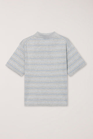 UNISEX STRIPED POLO KNIT GREY SOFT BLUE